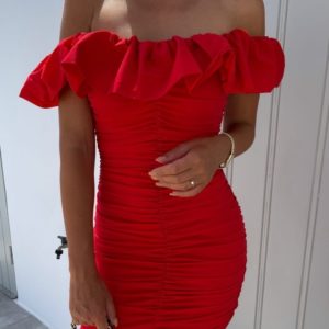 Замовити червоне жіноче плаття в збірках з відкритими плечима вигідно
