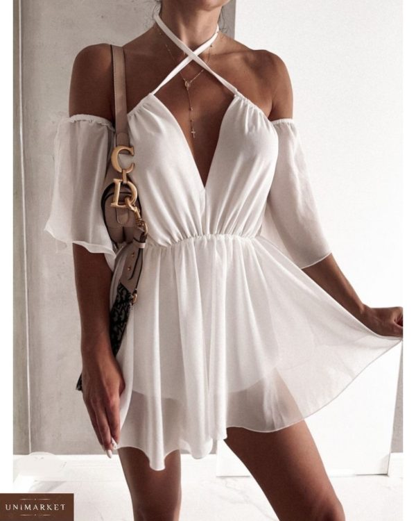 Замовити по знижці повітряне плаття з шифону біле жіноче