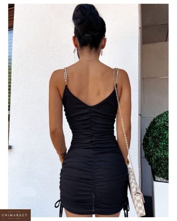Придбати чорне жіноче плаття міні зі стягуванням вигідно