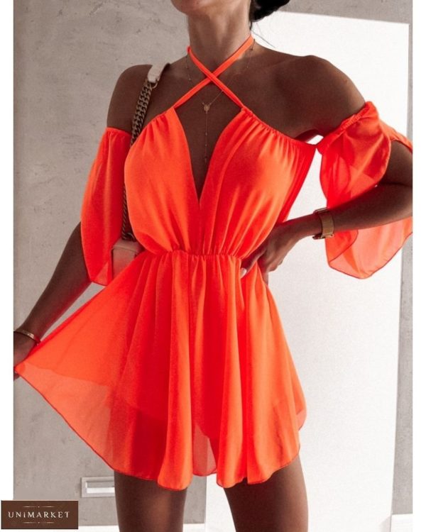 Купити вигідно помаранчеве повітряне плаття з шифону для жінок