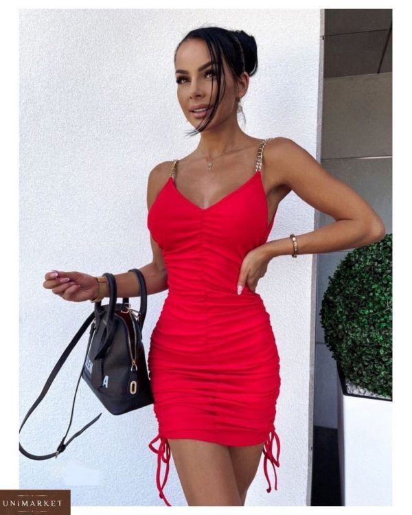 Заказать недорого женское платье мини со стяжкой красное