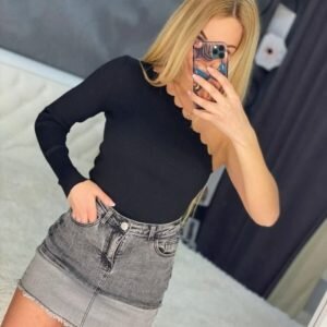 Купить черный женский трикотажный топ с одним рукавом выгодно