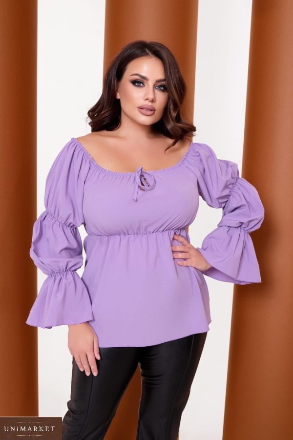 Заказать лиловую женскую блузку с рукавами-фонариками (размер 42-64) по скидке