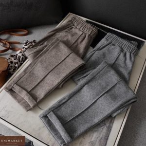 Купить серые брюки из шерстяного твида (размер 42-52) для женщин онлайн