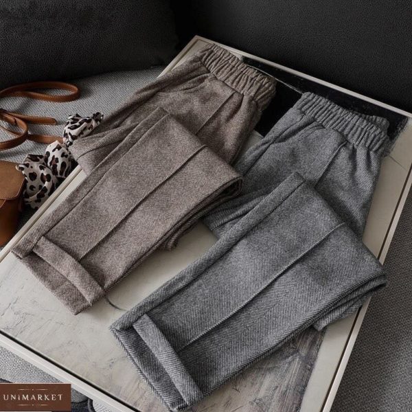 Купити сірі штани з вовняного твіду (розмір 42-52) для жінок онлайн