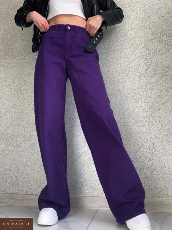 Купити по знижці джинси фіолетові труби на гудзику для жінок