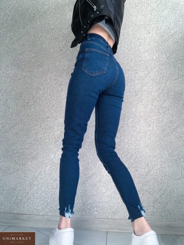 Придбати вигідно жіночі джинси стрейч із потертостями сині