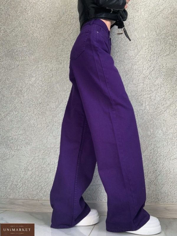 Купити в інтернеті жіночі джинси труби на гудзику фіолет