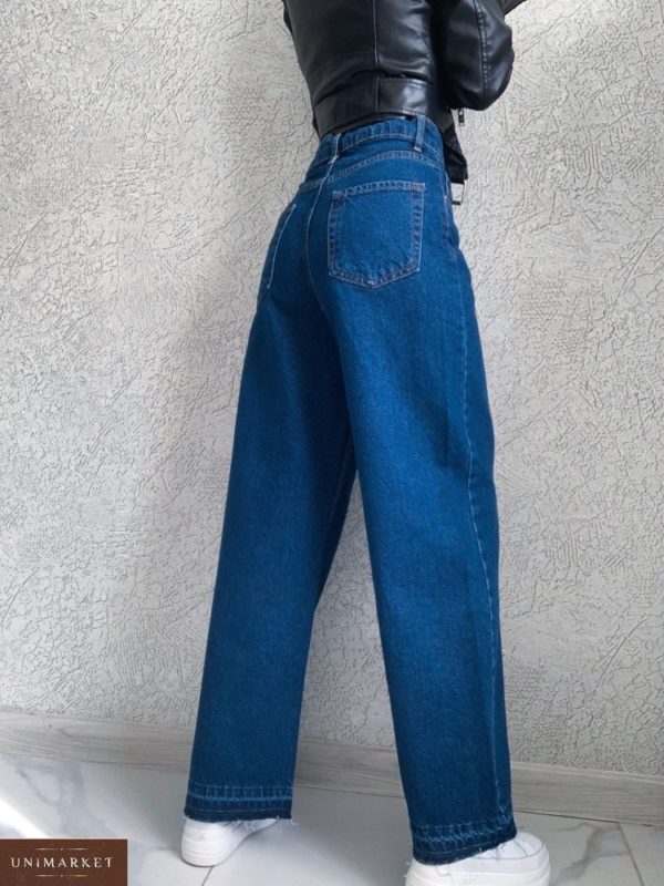 Приобрести дешево женские укороченные джинсы трубы синие