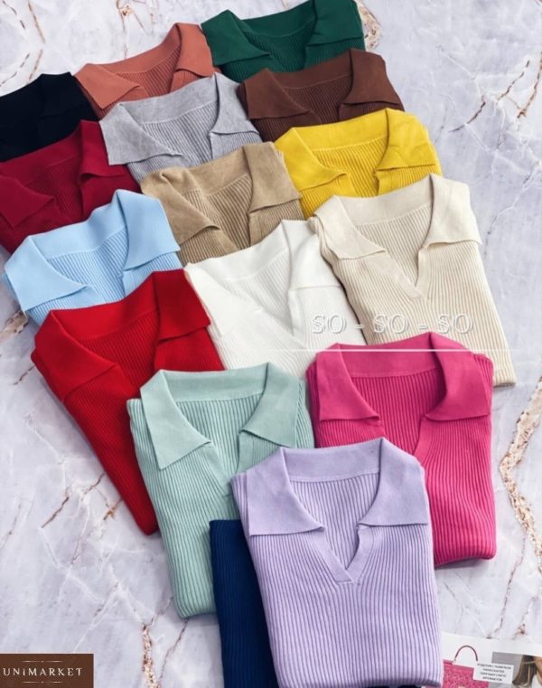 Придбати вигідно різних кольорів трикотажне поло з довгим рукавом для жінок