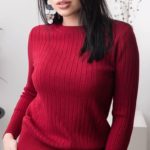 Заказать недорого бордовый тонкий свитер из трикотажа «лапша» для женщин