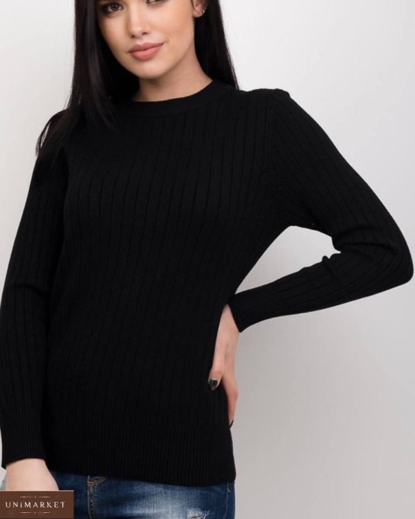 Купити онлайн чорний тонкий светр з трикотажу «локшина» для жінок
