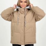 Купить по скидке мокко зимнюю куртку с капюшоном (размер 44-48) для женщин