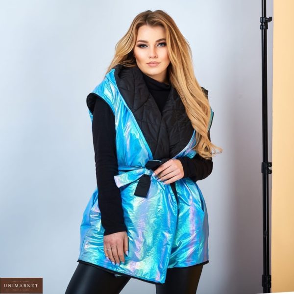 Придбати жіночу двосторонню куртку трансформер (розмір 42-62) блакитну недорого