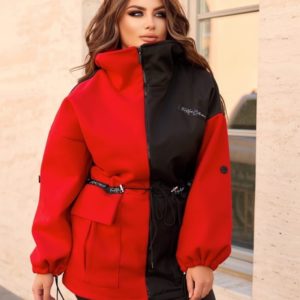 Заказать онлайн красную куртку двухцветную с флисом (размер 48-70) для женщин