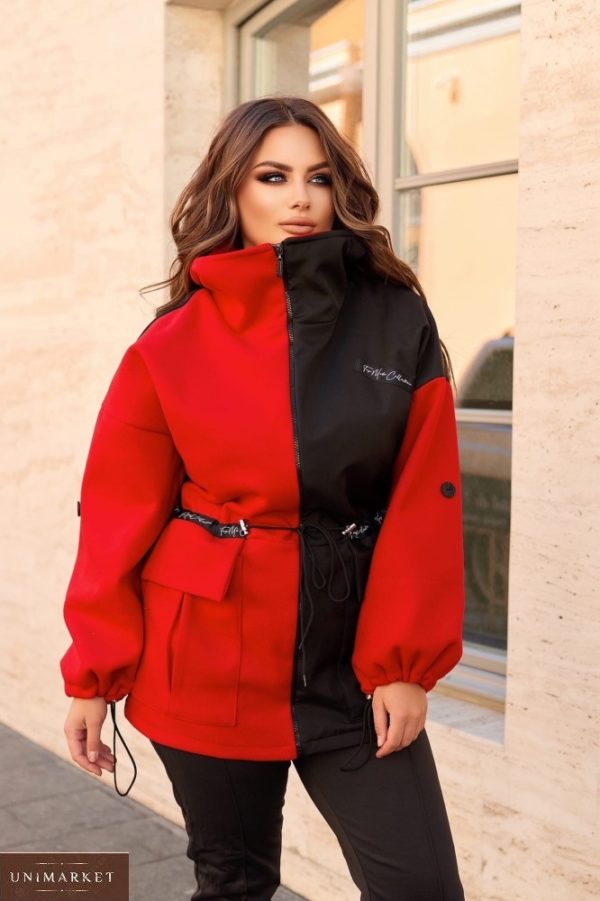 Замовити онлайн червону куртку двобарвне з флисом (розмір 48-70) для жінок