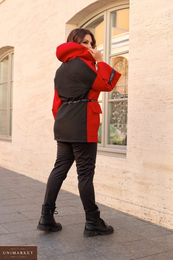 Купить по скидке красную, черную куртку двухцветную с флисом (размер 48-70) для женщин