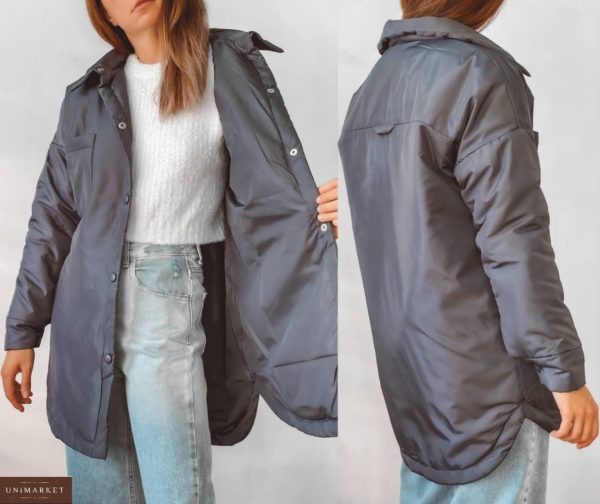 Замовити жіночу онлайн куртку-сорочку з плащової тканини (розмір 42-52) графіт
