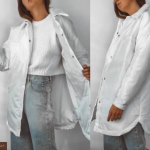 Купити білу жіночу куртку-сорочку з плащової тканини (розмір 42-52) в інтернеті