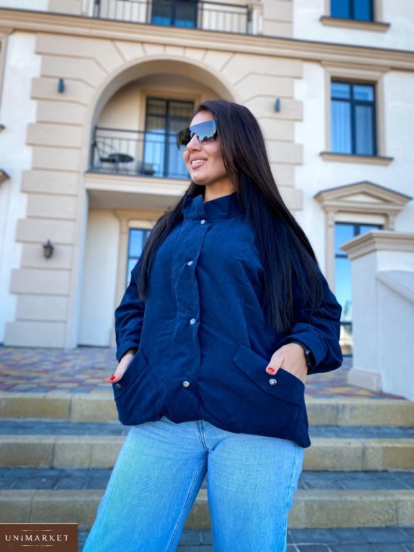 Купити синю жіночу куртку з кишенями (розмір 50-56) онлайн