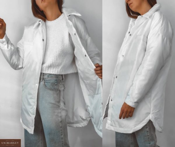 Купить белую женскую куртку-рубашку из плащевки (размер 42-52) в интернете