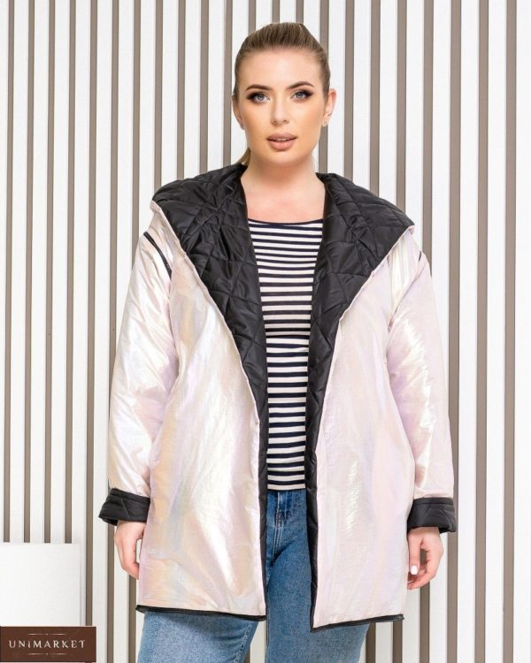 Купити чорно-білу двосторонню куртку трансформер (розмір 42-62) для жінок зі знижкою