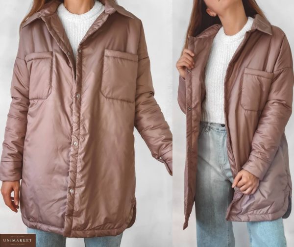 Придбати жіночу куртку-сорочку з плащової тканини (розмір 42-52) коньячного кольору дешево