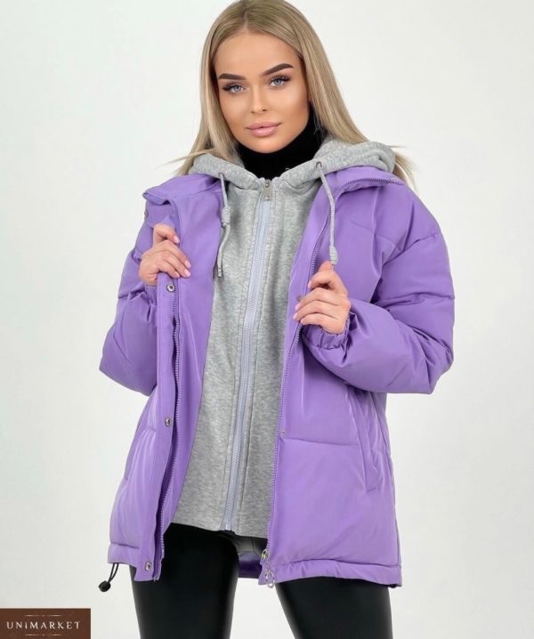 Купити жіночу зимову куртку з капюшоном (розмір 44-48) лілового кольору