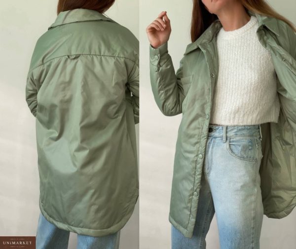 Замовити онлайн м'ятну жіночу куртку-сорочку з плащової тканини (розмір 42-52)