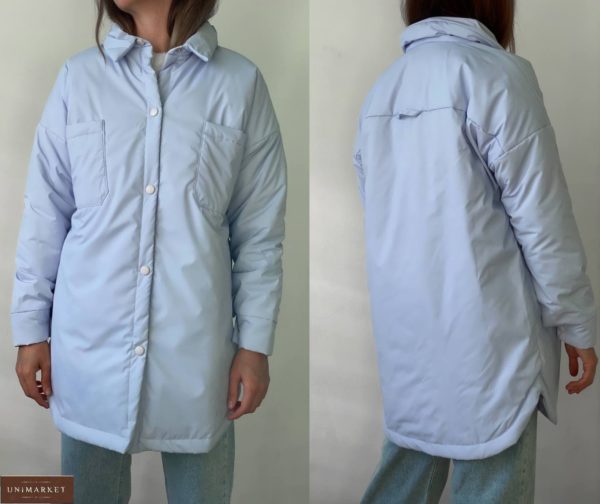Купить женскую куртку-рубашку из плащевки (размер 42-52) лаванда дешево