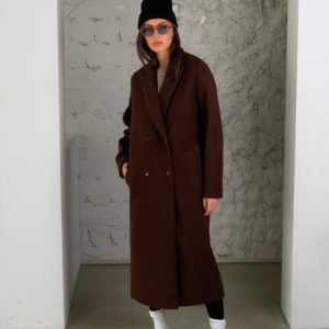 Замовити онлайн коричневе кашемірове пальто з додаванням вовни (розмір 42-52) для жінок
