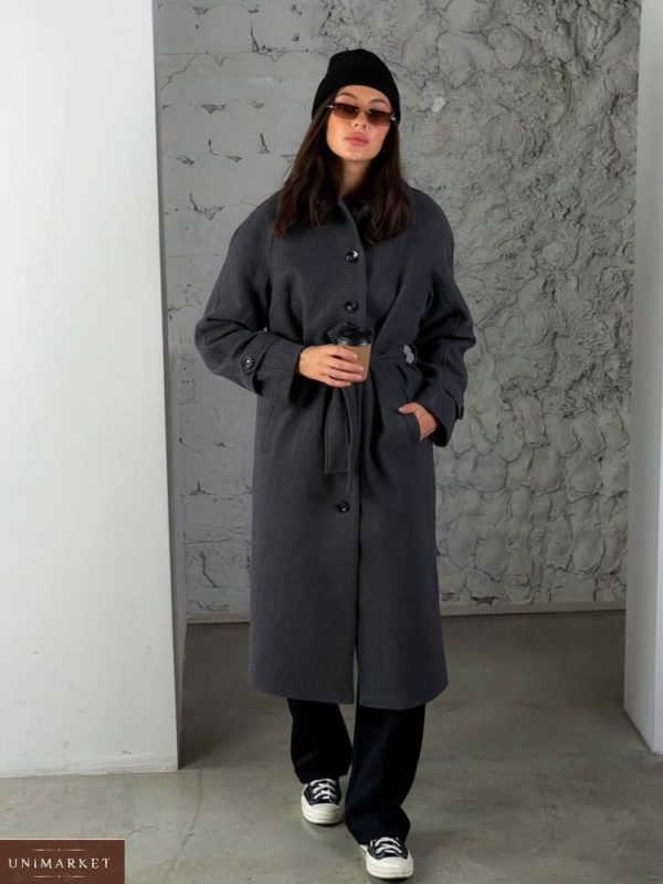 Замовити графіт жіноче кашемірове пальто на ґудзиках (розмір 42-48) по знижці