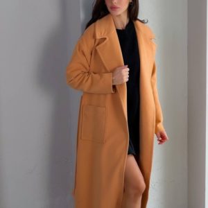 Купити недорого жіноче кашемірове пальто з кишенями (розмір 42-48) беж