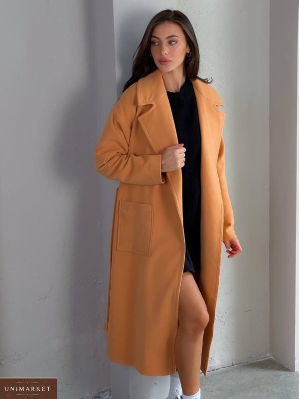 Купити недорого жіноче кашемірове пальто з кишенями (розмір 42-48) беж