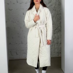 Купити стьобане утеплене пальто (розмір 42-48) біле онлайн для жінок