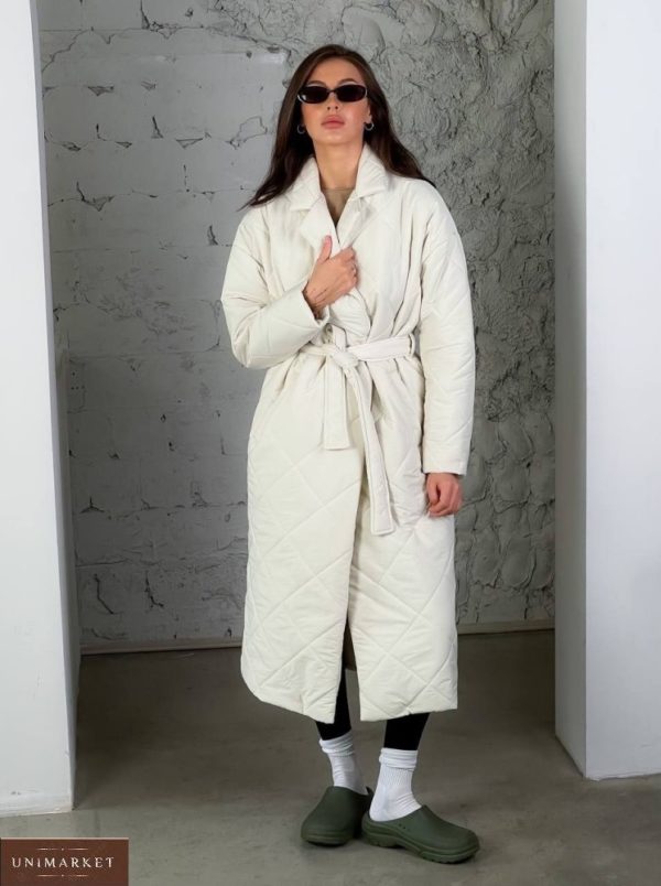 Купити стьобане утеплене пальто (розмір 42-48) біле онлайн для жінок