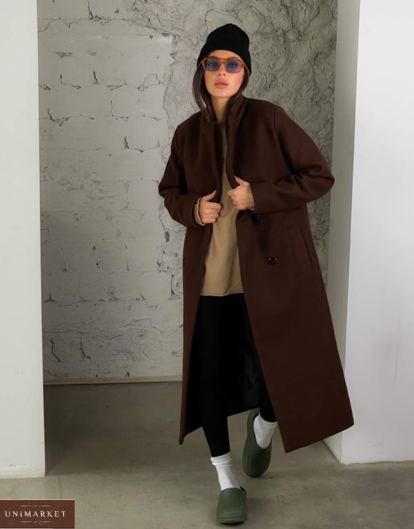 Приобрести недорого женское кашемировое пальто с добавлением шерсти (размер 42-52) коричневое