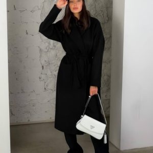 Заказать черное женское кашемировое пальто с карманами (размер 42-48) в Украине