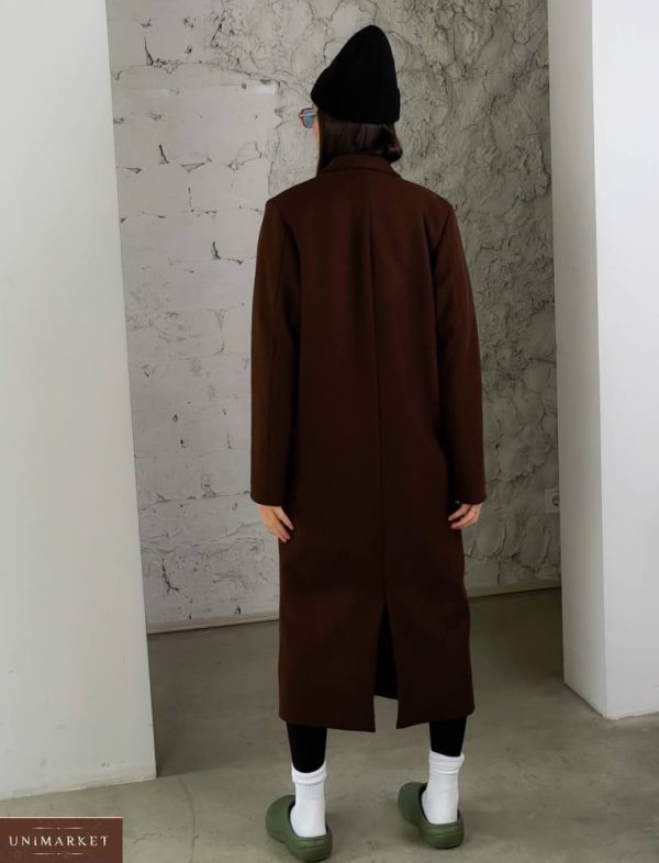Придбати дешево жіноче кашемірове пальто з додаванням вовни (розмір 42-52) коричневого кольору