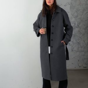 Замовити жіноче кашемірове пальто на ґудзиках (розмір 42-48) сіре онлайн