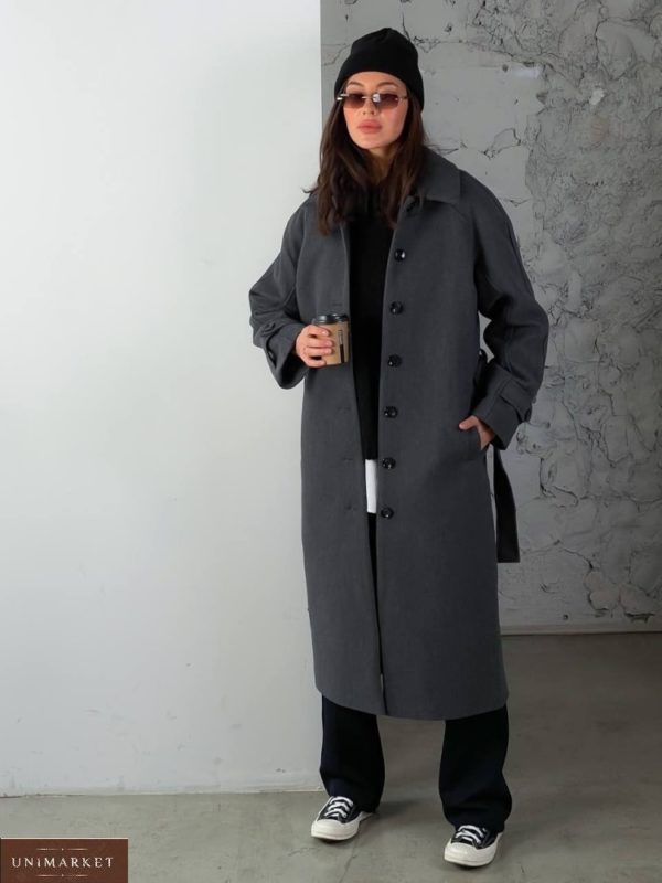 Заказать женское кашемировое пальто на пуговицах (размер 42-48) серое онлайн