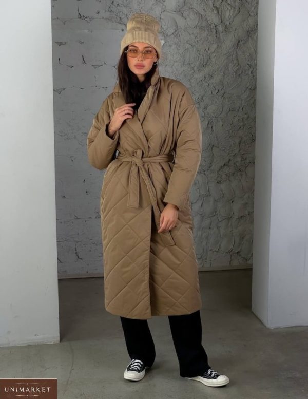 Замовити онлайн мокко стьобане утеплене пальто (розмір 42-48) для жінок