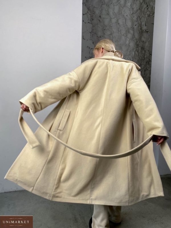 Замовити бежеве жіноче кашемірове пальто з дрібним ворсом (розмір 42-58) в Україні
