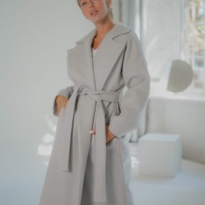 Заказать серое женское кашемировое пальто со стеганной подкладкой (размер 42-58) недорого