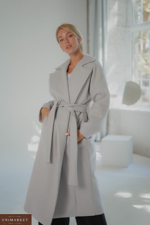 Замовити сіре жіноче кашемірове пальто зі стьобаної підкладкою (розмір 42-58) недорого
