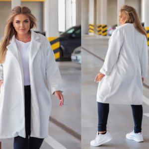 Замовити біле жіноче класичне пальто з еко-кашеміру (розмір 42-52) в інтернеті