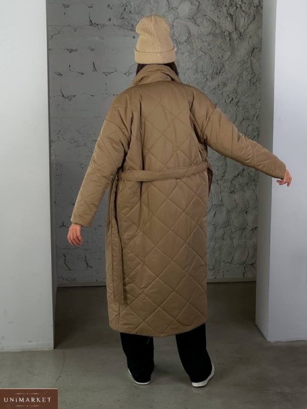 Купити зі знижкою мокко стьобане утеплене пальто (розмір 42-48) для жінок