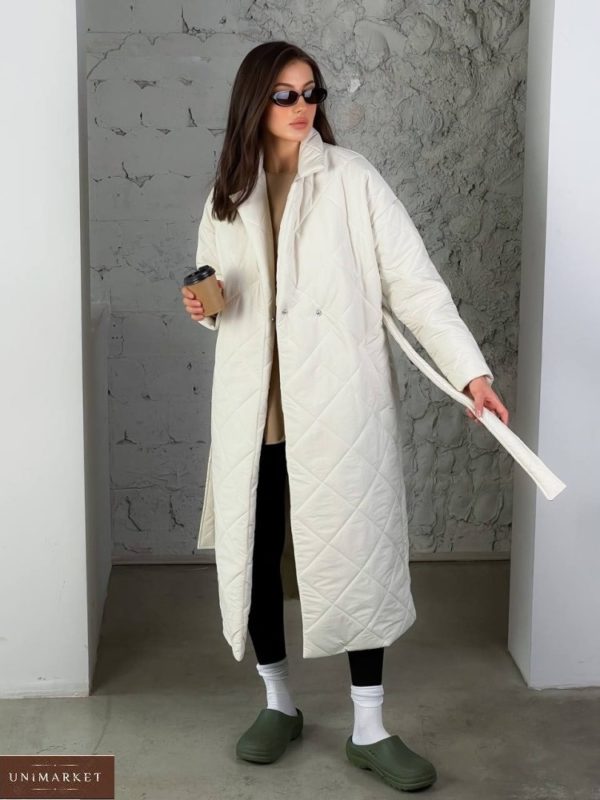 Заказать онлайн женское стеганное утепленное пальто (размер 42-48) белого цвета