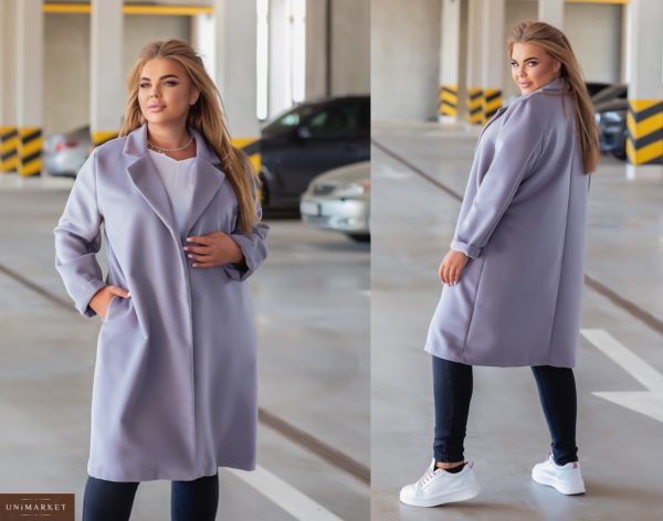 Купити сіре класичне пальто з еко-кашеміру (розмір 42-52) для жінок вигідно