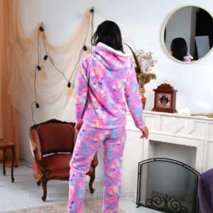 Придбати дешево жіночу теплу піжаму з капюшоном (розмір 42-50) рожевого кольору